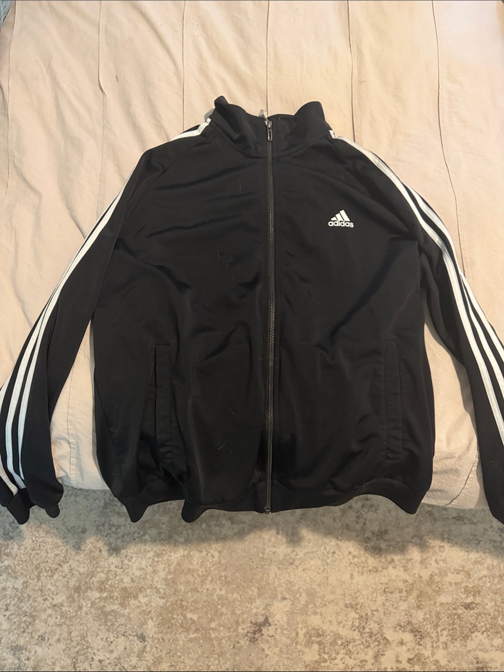 adidas Black Track Jacket with White Shoulder Stripes